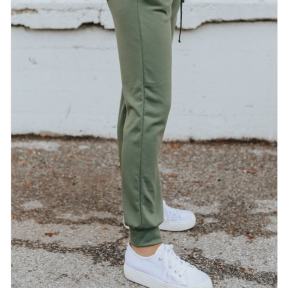 Contrast Stitch Olive Joggers - Picture 2 of 5